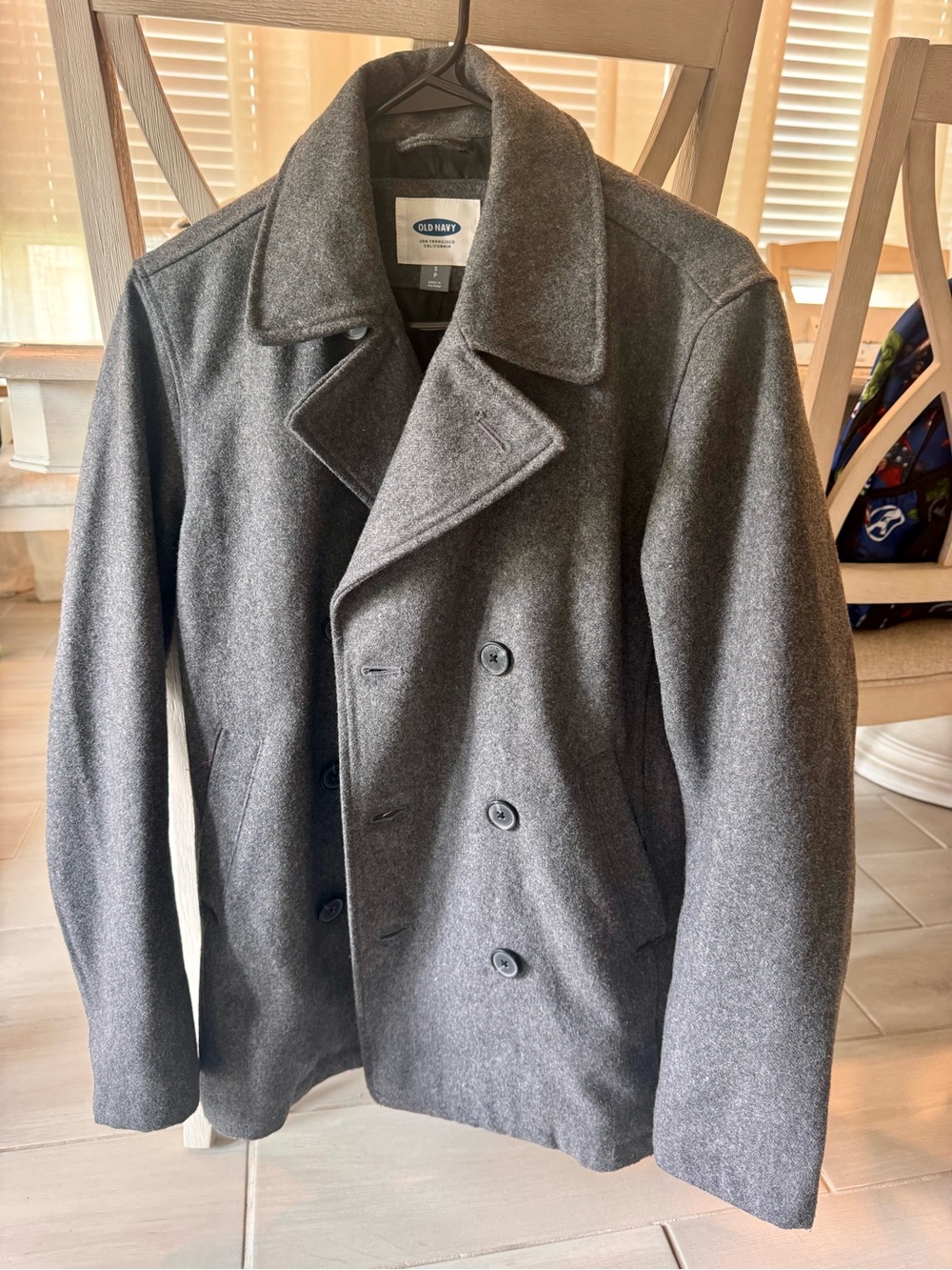 Old Navy Men's Charcoal Double-Breasted Peacoat